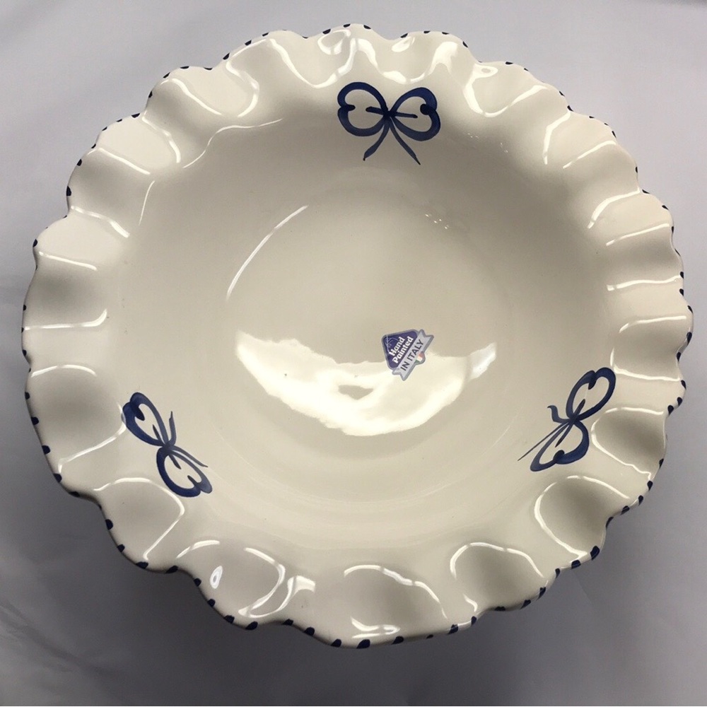 La Ceramica Handpainted Bow Ruffled Edge Serving Bowl Made in Italy